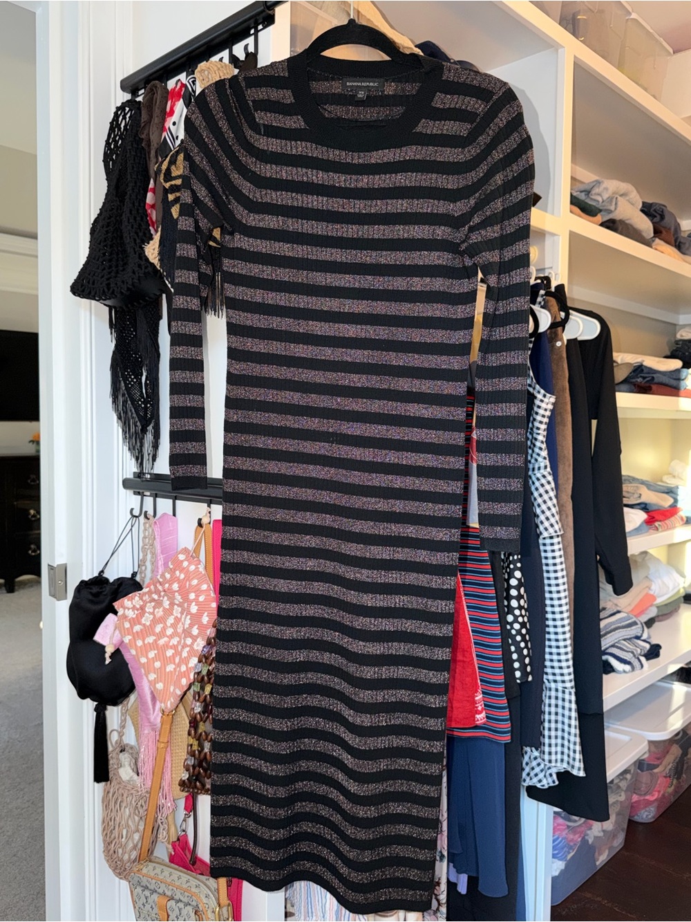 Banana Republic Black Dress with Metallic Stripes
